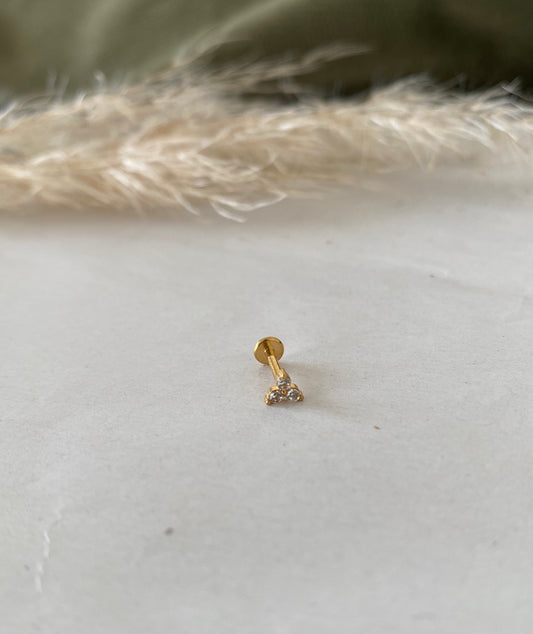 Piercing oreille fleur strass doré